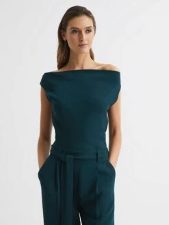 Reiss Teal Maple Off-The-Shoulder Jumpsuit -Style Trend Shop D75 715s3