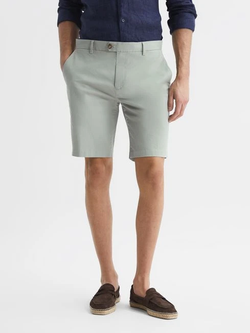 Reiss Soft Sage Wicket Modern Fit Chino Shorts 2 Reiss Soft Sage Wicket Modern Fit Chino Shorts