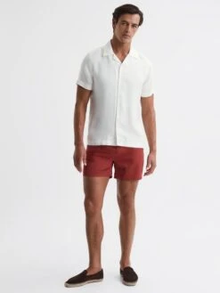 Reiss Ecru Vitus Slim Fit Cuban Collar Ribbed Polo