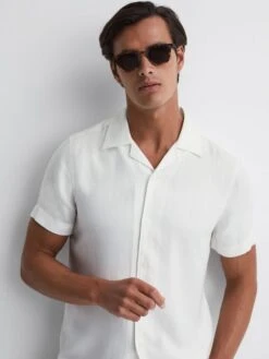Reiss Ecru Vitus Slim Fit Cuban Collar Ribbed Polo -Style Trend Shop D78 226s3