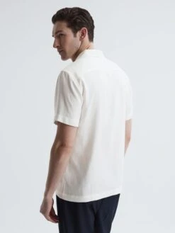 Reiss Ecru Vitus Slim Fit Cuban Collar Ribbed Polo -Style Trend Shop D78 226s5