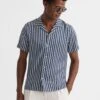 Reiss Navy Mayday Slim Fit Cuban Collar Printed Shirt -Style Trend Shop D78 235s