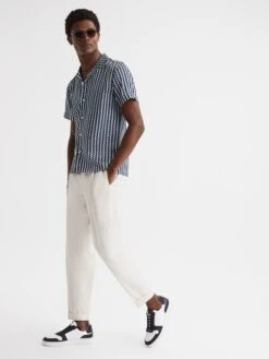Reiss Navy Mayday Slim Fit Cuban Collar Printed Shirt -Style Trend Shop D78 235s3