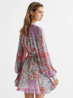 Reiss Coral/White Kiera Floral Printed Mini Dress -Style Trend Shop D79 051s5