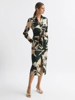 Reiss Khaki Dahlia Print Linen Cropped Tie Front Blouse 10 Reiss Khaki Dahlia Print Linen Cropped Tie Front Blouse -Style Trend Shop D80 059s3