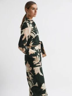 Reiss Khaki Dahlia Print Linen Cropped Tie Front Blouse 11 Reiss Khaki Dahlia Print Linen Cropped Tie Front Blouse -Style Trend Shop D80 059s4