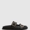Reiss Black Ezra Raffia Leather Sliders 1 Reiss Black Ezra Raffia Leather Sliders -Style Trend Shop D81 087s