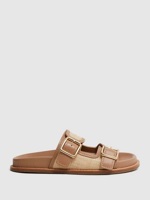 Reiss Natural Ezra Raffia Leather Sliders 3 Reiss Natural Ezra Raffia Leather Sliders