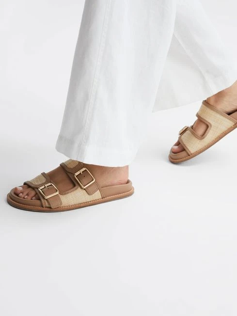Reiss Natural Ezra Raffia Leather Sliders 4 Reiss Natural Ezra Raffia Leather Sliders - Image 2