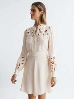 Reiss Ivory Clara Fitted Lace Cut-Out Mini Dress -Style Trend Shop D84 710s3