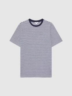 Reiss Navy/White Keats Striped Short Sleeve Crew Neck T-Shirt -Style Trend Shop D85 477s2