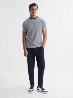 Reiss Navy/White Keats Striped Short Sleeve Crew Neck T-Shirt -Style Trend Shop D85 477s3