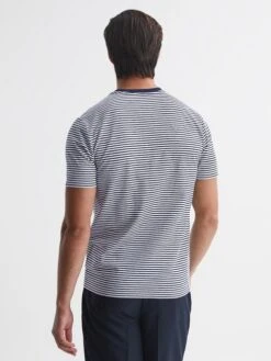 Reiss Navy/White Keats Striped Short Sleeve Crew Neck T-Shirt -Style Trend Shop D85 477s5