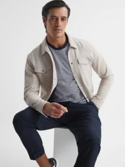 Reiss Navy/White Keats Striped Short Sleeve Crew Neck T-Shirt -Style Trend Shop D85 477s6