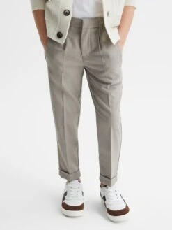 Reiss Taupe Brighton Senior Pleat Front Relaxed Trousers 11 Reiss Taupe Brighton Senior Pleat Front Relaxed Trousers -Style Trend Shop D85 484s3