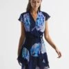 Reiss Black/Blue Macey Floral Print Wrap Dress 1 Reiss Black/Blue Macey Floral Print Wrap Dress -Style Trend Shop D87 088s
