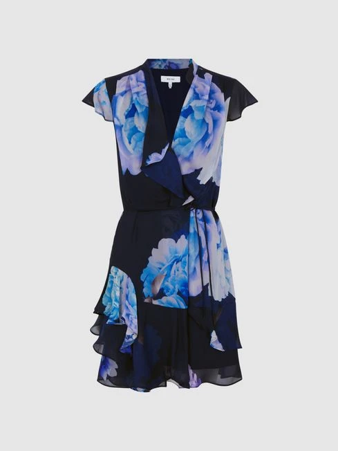 Reiss Black/Blue Macey Floral Print Wrap Dress 4 Reiss Black/Blue Macey Floral Print Wrap Dress - Image 2