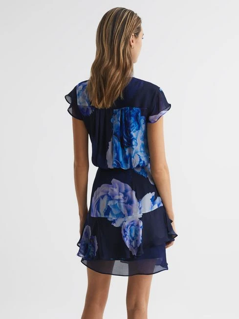 Reiss Black/Blue Macey Floral Print Wrap Dress 7 Reiss Black/Blue Macey Floral Print Wrap Dress - Image 5