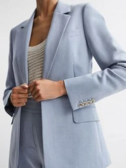 Reiss Pale Blue Shae Single Breasted Tailored Blazer -Style Trend Shop D87 090s4
