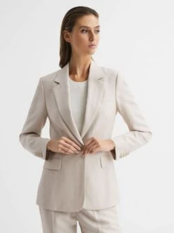 Reiss Oatmeal Shae Single Breasted Tailored Blazer