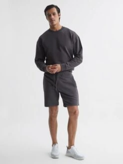 Reiss Washed Black Henry Garment Dye Jersey Shorts -Style Trend Shop D87 097s3