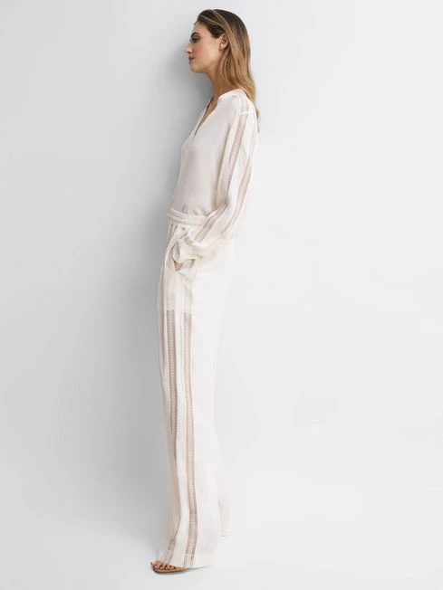 Reiss Cream Rowan Wide Leg Lace Trousers 8 Reiss Cream Rowan Wide Leg Lace Trousers - Image 6