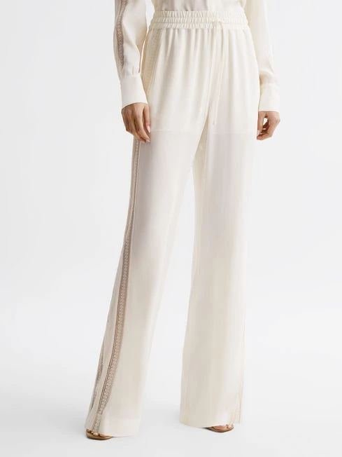 Reiss Cream Rowan Wide Leg Lace Trousers 9 Reiss Cream Rowan Wide Leg Lace Trousers - Image 7