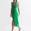 Reiss Green Maia Petite Fitted Halter Neck Midi Dress