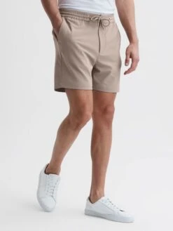 Reiss Mink Newmark Textured Drawstring Shorts -Style Trend Shop D90 381s3
