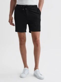 Reiss Black Newmark Textured Drawstring Shorts -Style Trend Shop D90 390s3