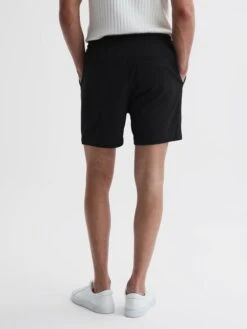 Reiss Black Newmark Textured Drawstring Shorts -Style Trend Shop D90 390s4