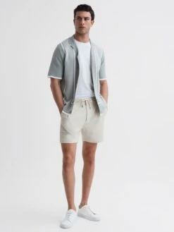 Reiss Stone Newmark Textured Drawstring Shorts