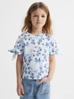 Reiss Blue Print Tally Senior Printed Cotton T-Shirt -Style Trend Shop D91 338s3