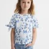 Reiss Blue Print Tally Junior Printed Cotton T-Shirt -Style Trend Shop D91 347s