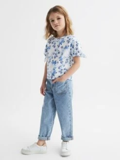 Reiss Blue Print Tally Junior Printed Cotton T-Shirt -Style Trend Shop D91 347s3