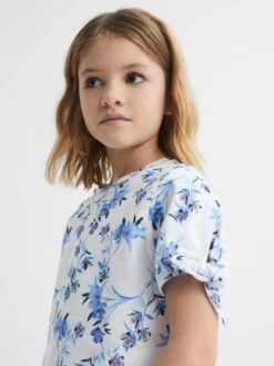 Reiss Blue Print Tally Junior Printed Cotton T-Shirt -Style Trend Shop D91 347s4