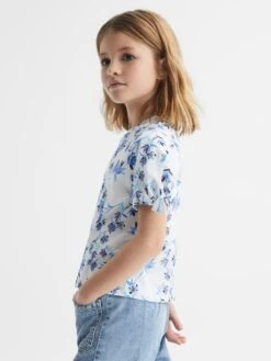 Reiss Blue Print Tally Junior Printed Cotton T-Shirt -Style Trend Shop D91 347s6