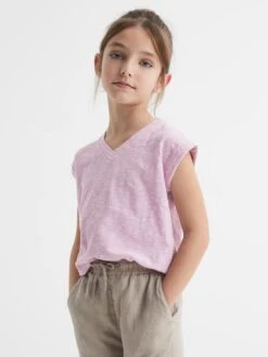 Reiss Lilac Freddie Junior Jersey V Neck T-Shirt