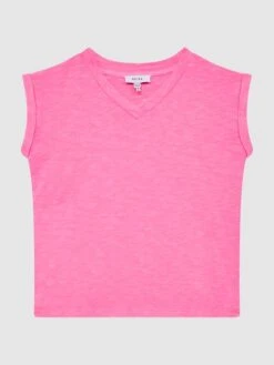Reiss Pink Freddie Senior Jersey V Neck T-Shirt -Style Trend Shop D91 470s2