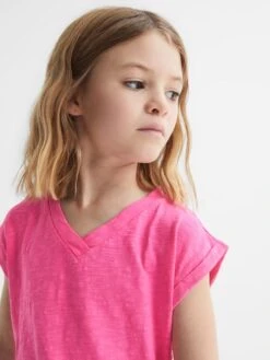 Reiss Pink Freddie Senior Jersey V Neck T-Shirt -Style Trend Shop D91 470s4