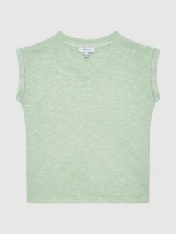 Reiss Aqua Freddie Senior Jersey V Neck T-Shirt -Style Trend Shop D91457s2