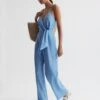 Reiss Blue Emily Linen Side Tie Jumpsuit