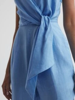 Reiss Blue Emily Linen Side Tie Jumpsuit -Style Trend Shop D95970s3