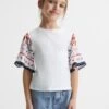 Reiss White Anastasia Junior Flared Printed Sleeve T-Shirt -Style Trend Shop D97 806s