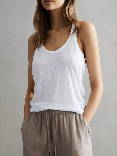Reiss White Taloulah Linen Crew Neck Vest 3 Reiss White Taloulah Linen Crew Neck Vest