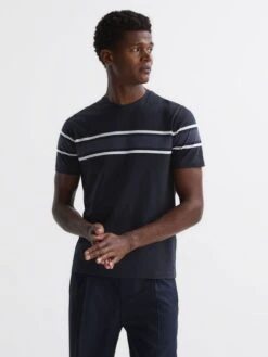 Reiss Blue Multi Hearts Slim Fit Mercerised Cotton Crew Neck T-Shirt