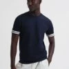 Reiss Navy Dune Mercerised Cotton Striped T-Shirt -Style Trend Shop D97 824s