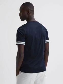 Reiss Navy Dune Mercerised Cotton Striped T-Shirt -Style Trend Shop D97 824s5