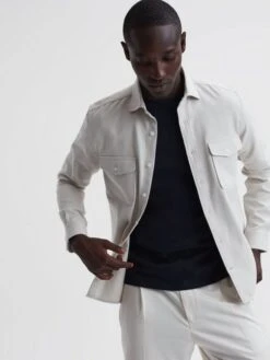 Reiss Navy Dune Mercerised Cotton Striped T-Shirt -Style Trend Shop D97 824s6