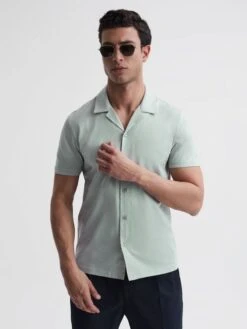 Reiss Mint Caspa Mercerised Jersey Cuban Collar Shirt